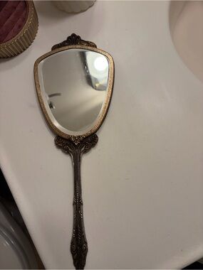Ornate Handheld Vanity Mirror in Antique Gold